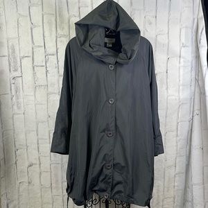 Dorman Black Hooded Raincoat Water Resistant Button-Up Side Pockets Windbreaker